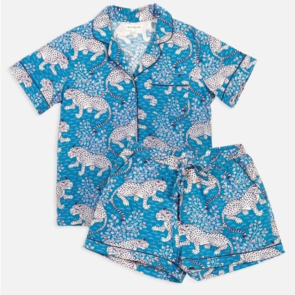 PrintFresh Bagheera Indigo Print Pajama Set PJs shirt shorts XS